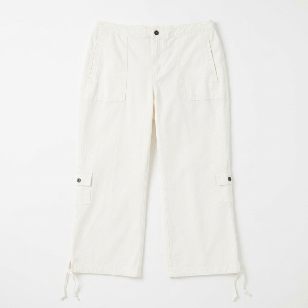 Belongings Cargo Crop Pants Womens 6 White  Stretch Wide Leg Drawstring